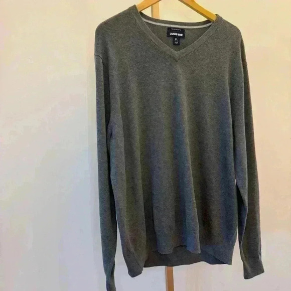 Lands' End Men's V-Neck Pullover Sweater XL Gray Casual Fall - Picture 3 of 9
